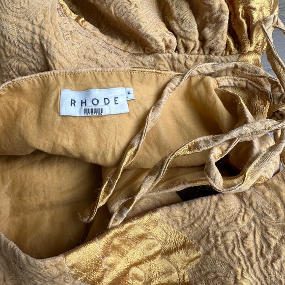 RHODE Ruth Dress Gold Brocade Jacquard Midi Puff Sleeve Yellow - MEDIUM - Picture 4 of 12